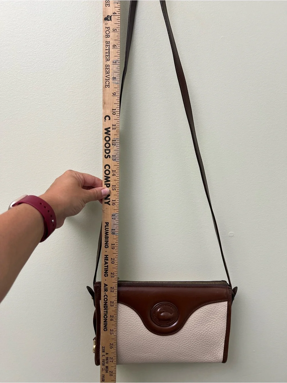 Vintage Dooney & Bourke Cream and Brown Leather Crossbody Bag